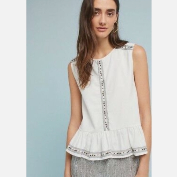 Anthropologie Embroidered Peplum Tank FLANNEL size Small - Picture 2 of 15